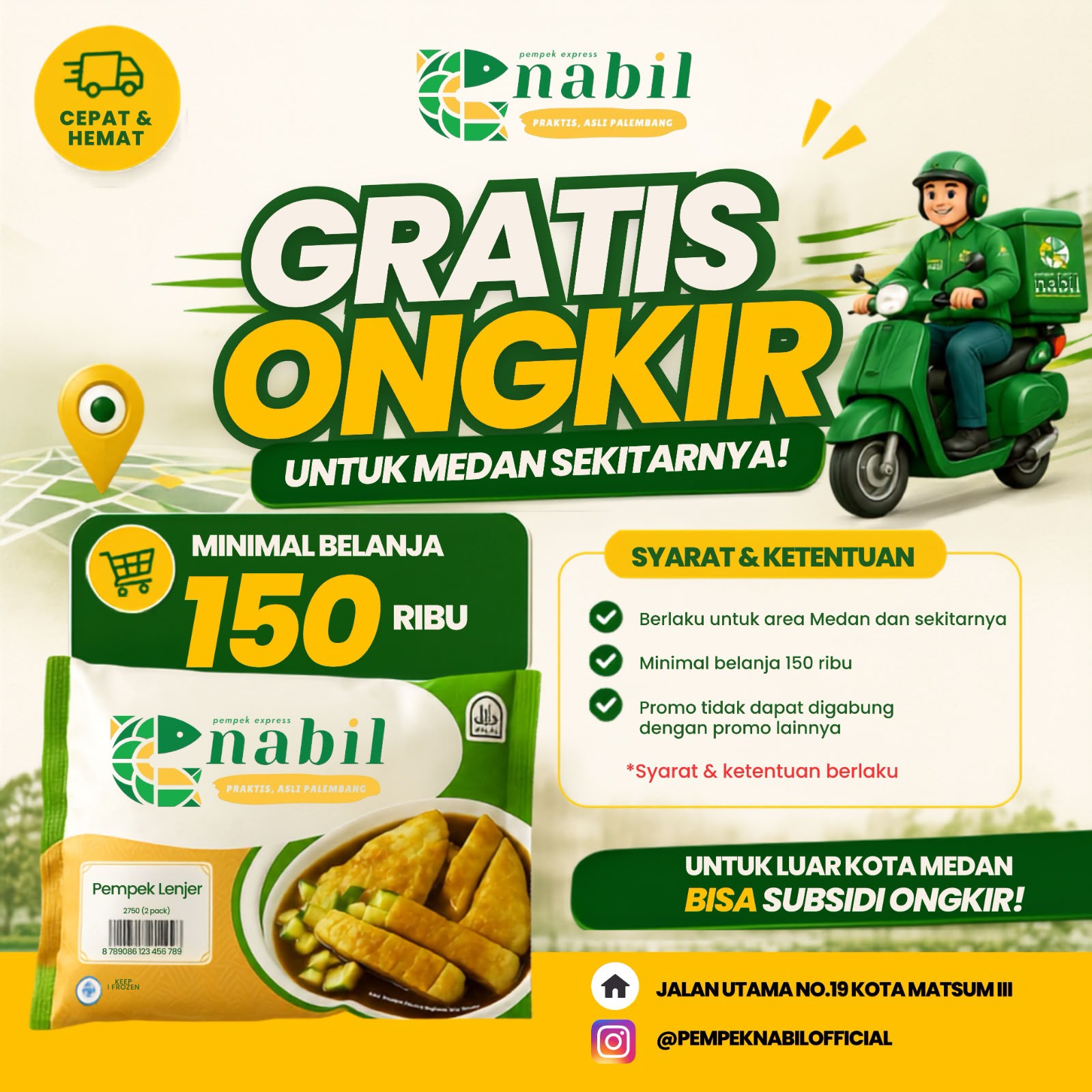 Promo gratis ongkir Pempek Nabil Medan
